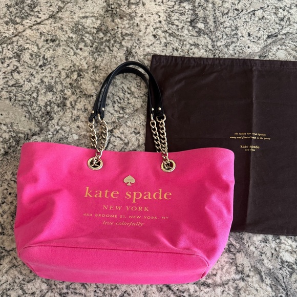 kate spade New York East Broadway Tote Zinnia Pink with Black/Gold Chain Straps - Picture 3 of 16